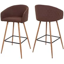 Mendler 2er-Set Barhocker HWC-D72, Barstuhl Tresenhocker Küchenhocker mit Lehne, Metall Holzoptik ~ Stoff/Textil, braun