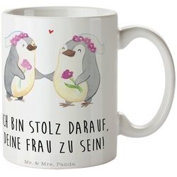 Mr. & Mrs. Panda Tasse Pinguin Pärchen Lesbian Pride – Weiß – Geschenk, Becher, Kaffeetasse, Keramik weiß