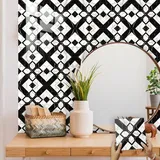 Fliesenaufkleber Geometrisch Weiß Schwarz Küchenrückwand Selbstklebend PVC Klebefliesen Hitzebeständig Mosaikfliesen Wasserdicht Fliesenaufkleber Bad Ölfest Spritzschutz Fliesenfolie 10x10cm/10 Pcs
