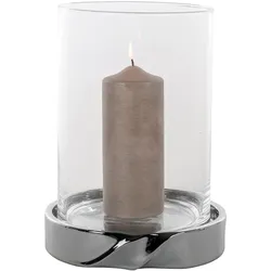 Windlicht FINK "LE DECOR", silber (silberfarben), H:31cm Ø:23,5cm, Keramik, Kerzenhalter, Kerzenhalter mit Glaszylinder, aus Keramik, silberfarben