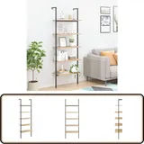 Leiterregal Mit 5 Böden Hellbraun Und Schwarz 64x35x185 Cm - Bücherregal - Regal - Wandregal - Aufbewahrung - Dekoration