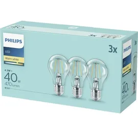 Philips LED-Birne 4,3W E27 warmweiß 3 St.