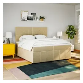 vidaXL Boxspringbett mit Matratze Creme 200x200 cm Stoff