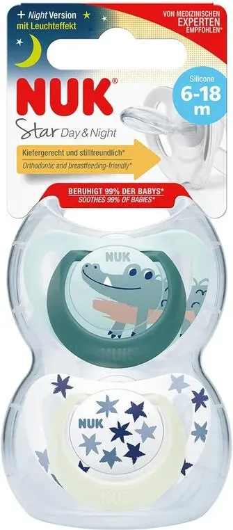 NUK Schnuller Star Tag & Nacht Silikon Größe 2 (6 - 18 Monate) 2 Stück