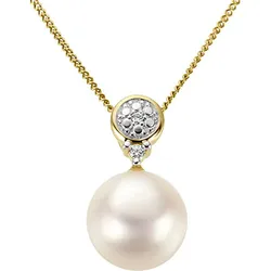 Ketten-Anhänger FIRETTI "Schmuck Geschenk Gold 333 Halsschmuck Anhänger für Halskette", weiß (gelbgoldfarben, weißgoldfarben, weiß, w=weiß), Schmuckanhänger, Damen, 0,02 ct, Gelbgold 333-Diamanten-Perlen, 1,2 g, Gelbgold 333, Diamanten, Perlen, mit Süßwasserzuchtperle - mit Diamant