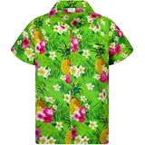 King Kameha Funky Hawaiihemd Kids Kinder Jungs, Kurzarm, Print Pineapple Flowers, Grün, 2 - 2 Jahre