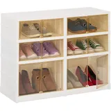 Relaxdays Schuhschrank, HBT: 66,5 x 86,5 x 34,5 cm, für 12 Paar, Kunststoff, Schuhregal mit Rollen, weiß/braun