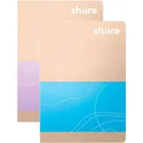 Share Notizbuch 4-0015, A6, kariert pastellblau-lavendel 40 Blatt farbig sortiert, Softcover,