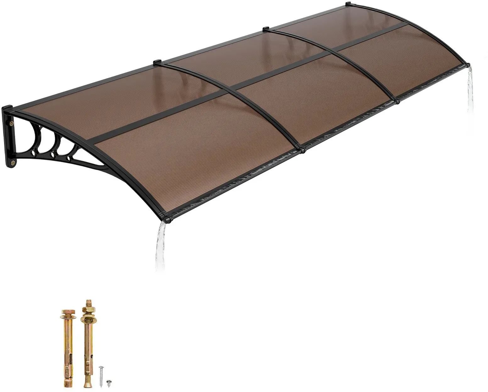 VEVOR Vordach für Haustür 965x2975 mm, Pultbogenvordach, Pultvordach mit Entwässerung & ABS-Halterung, Regen-, Schnee- & Sonnenschutz, Polycarbonat-Türüberdachung für Veranda & Terrasse, Braun