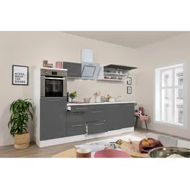 Respekta Küchenzeile Premium 280 cm Grau Hochglanz-Weiß