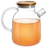 Impolio Teekanne Glas Teekanne Holzdeckel, Edelstahl-Filter & Hitzebeständiger Griff, 1.8 l, (SET, 1-St., Teekannen-Set mit Holzdeckel), Hochwertige Borosilikatglas Teekanne, ergonomischer Griff, stilvoll weiß 1.8 l