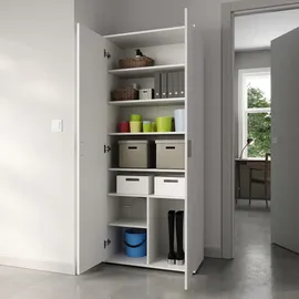 home collective Mehrzweckschrank Weiß, Holz, Echtholz, 6 Fächer, 35x184x75 cm, Waschküche, Mehrzweckschränke