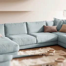 KAWOLA Wohnlandschaft U-Form Madeline Cord Longchair links hellblau