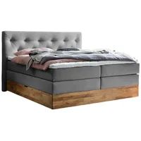 Belanoti Boxspringbett Anthrazit, Textil, Echtholz,Eiche, 7-Zonen, 160x200 cm, Schlafzimmer, Betten, Boxspringbetten