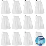 12 pcs Auffangbeutel Ersatz Netz,Reinigung Netzbeutel, mit Kordelzug,für Poolsauger Schwimmbad zum Auffangen von Laub und kleinem Schmutz
