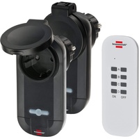 Brennenstuhl Funkschalt-Set RC CE1 0201, 2er Funksteckdosen Set (Außenbereich IP44, mit Handsender und erhöhtem Berührungsschutz) schwarz