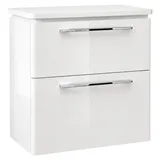 Waschbeckenunterschrank MOBI - Weiß Hochglanz - 60 cm - 2 Schubladen - hängend Badmöbel Badezimmer Badezimmermöbel - Weiß