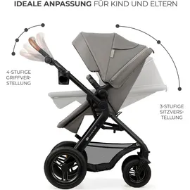 Kinderkraft MOOV2 AIR Kinderwagen 3 in 1 Kinderwagenset bis 26 kg mit Kindersitz I-SIZE 40-75 cm, Buggy Funktion, Liegeposition verstellbar, Große ausziehbare Verdeck, Aufblasbare Räder, Hellgrau