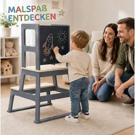 BABY VIVO Lernturm aus Holz mit Tafel grau