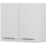 Wandschrank INEZ, Küche, Küchenschrank zweitürig 80 cm Weiß/Weiß mit zwei Drehtüren, silberne Metallgriffe - Weiß