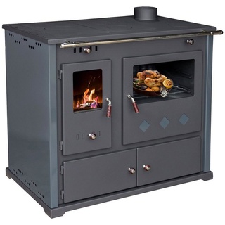 Prometey Kaminofen mit Backfach und Herdplatte Pracktik Lux Anthrazit RAL 7016 RECHTS Holzofen 9,5 kW Kamin Ofen Dauerbrandofen Werkstattofen Schwedenofen H...