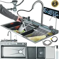 LED Küchenspüle Edelstahl Einbauspüle Spülbecken Spüle mit Armatur Abtropffläche