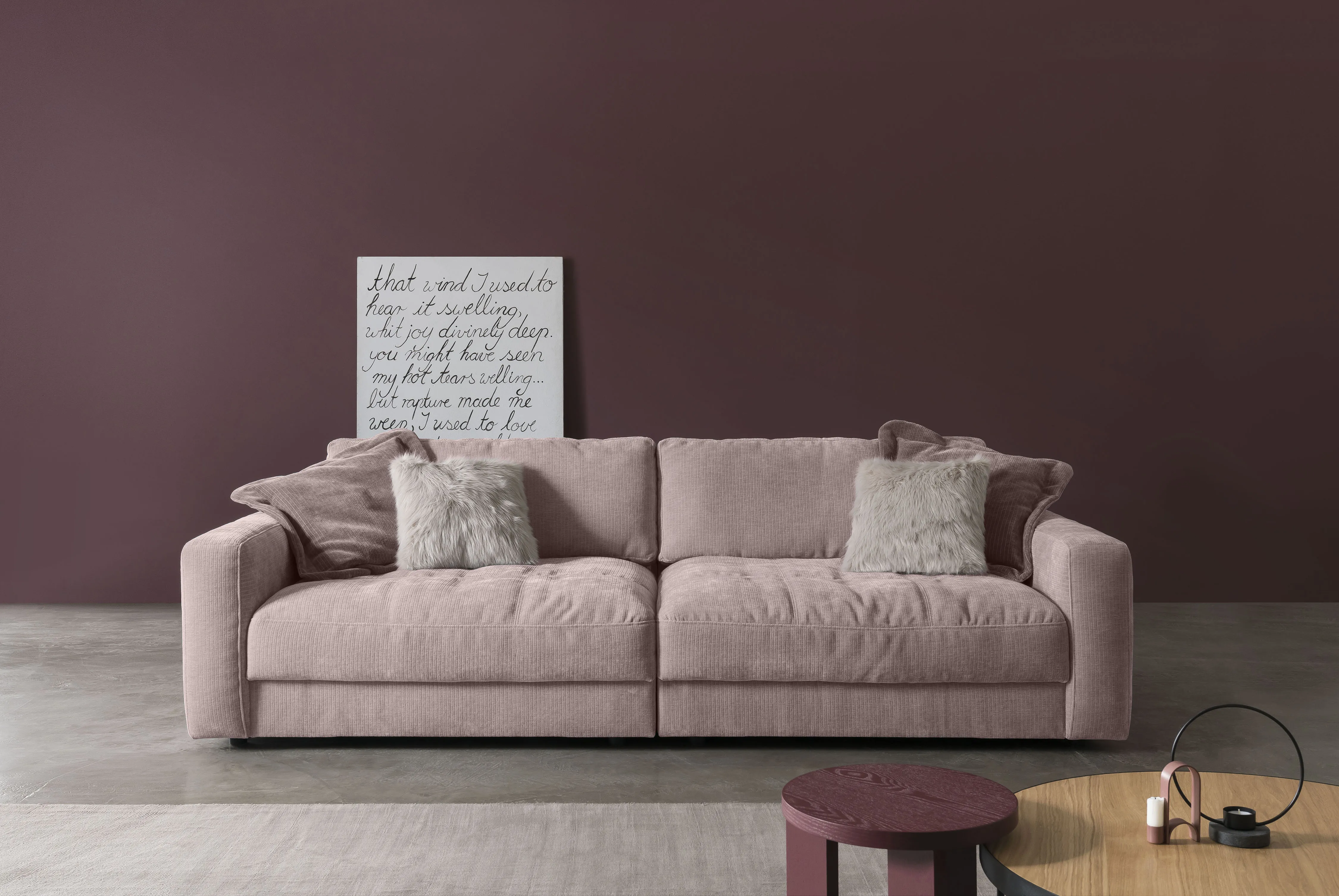 Big-Sofa BETYPE "Be Comfy", rosa (altrosa), B:264cm H:84cm T:111cm, 100% Polyester, Sofas, legerer Sitzkomfort, wahlweise mit manueller Sitztiefenverstellung