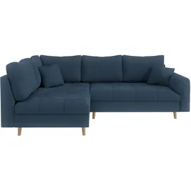 Home Affaire Ecksofa HOME AFFAIRE "CHARRE L-Form mit Ottomane, Maße B/T/H: 231/161/81 cm", blau (dunkelblau), B:231cm H:81cm T:161cm, 100% Polyester, Sofas, Ecksofa, feine Steppung, lose Rücken- und Zierkissen, auch in Cord und Bouclé