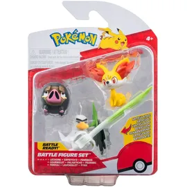Jazwares Pokémon Battle Figure Set Figuren 3er-Pack Fynx, Ferkuli, Lauchzelot, 5 cm