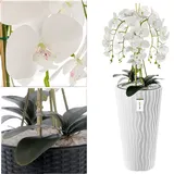 botle Künstliche Orchidee Kaskaden Blumenstrauß Weiß im Topf Weiß H 115 cm Heimbüro Dekoration, Kunstpflanze, Kunstblume, Künstliche Orchidee im Topf