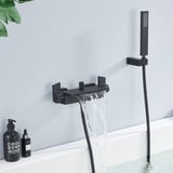 HOMELODY Schwarz Badewannenarmatur Wasserfall Armatur Badewanne Mischbatterie mit Brause Wannenarmatur...