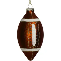 Christbaumschmuck 13cm Glas Football Figur Handbemalt & mit Glitzer Weihnachtsbaum Anhänger Weihnachten Weihnachtsbaumschmuck Sport Rugby Ball Braun