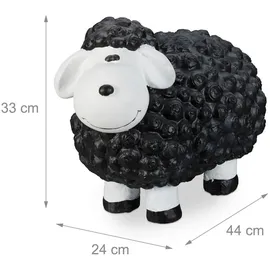 Relaxdays Gartenfigur Schaf, Tierfigur, wetterfest, handbemalte Gartendeko, innen & außen, Keramik, 44 cm, schwarz