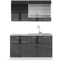 Vicco Küchenzeile Fame-Line 140 cm Anthrazit Hochglanz/Weiß