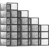 Songmics Schuhboxen, 18er Set, Aufbewahrungsbox für Schuhe, robust, faltbar und stapelbar, für Schuhe bis Größe 44, Sportschuhe, High Heels, flache Schuhe, transparent-schwarz LSP106B18