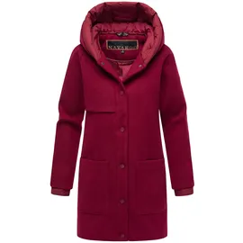 Navahoo Damen Mantel lange Übergangsjacke Kurzmantel in Wolloptik mit abnehmbarem Stepp-Einsatz Flauschwunder 14 Bordeaux Gr. XXL - XXL