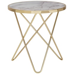 KADIMA DESIGN Beistelltisch in Marmoroptik, goldener Tischgestell, moderne Akzente, Ø 55 cm x 57 cm.