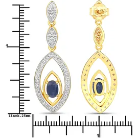 vira jewels Ohrhänger Silber 925 zweifarbig 40mm lang mit 2x Saphir und 80x Weiß-Topas gelb