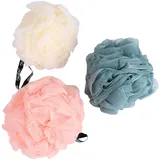WOONEKY 3 Stück-pack Duschbälle aus Polyethylenharz mit Peelingfunktion Badezubehör für Badezimmer und Reisen Kompakte Größe in Rosa Beige und Blau