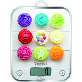 Tefal Optiss Decor Küchenwaage, Kapazität 5 kg, Graduierung, Flüssigkeitsfunktion, Tara-Funktion, große Platte, inklusive Batterien BC5122V1, Cup Cakes