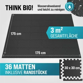 monzana MONZANA® 36x Bodenschutzmatten Fitness & Pool mit Randstücken 30 x 30 cm 3 qm Rutschfest EVA-Schaumstoff Puzzlematte Trainingsmatten Fitnessgeräte
