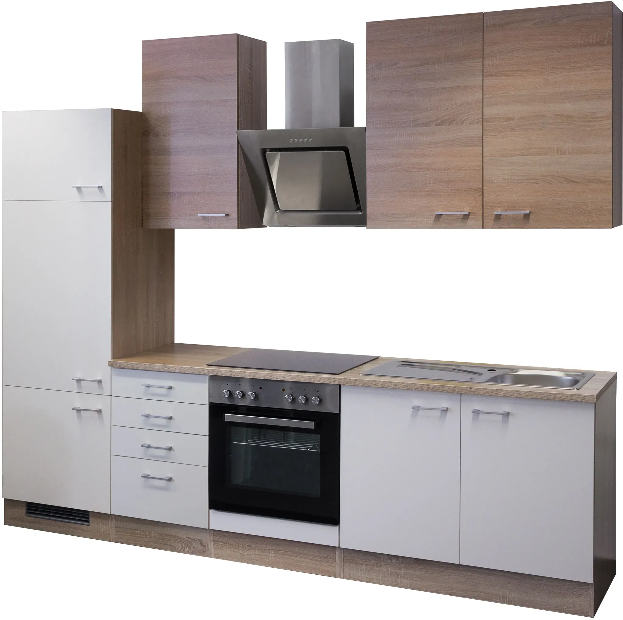 Küchenzeile FLEX-WELL, front: weiß, sonoma eiche, korpus: sonoma eiche, arbeitsplatte: sonoma eiche, B:270cm H:234cm T:60cm, Komplettküchen-Sets, Gesamtbreite 270 cm