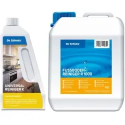 Dr. Schutz® Fußbodenreiniger R1000 & Universalreiniger K AKTIONSSET aus 10 l - Kanister und 750 ml - Flasche