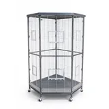 Montana Cages | Eck Voliere, Zimmervoliere, Käfig für Finken, Sittiche - Villa Esquina - Antik/Platinum | ca. 75 x 75 x 171