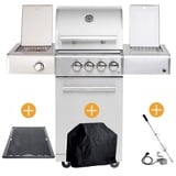 ALLGRILL CHEF Paket S2 Backburner Seitenkocher Steakzone GRATIS: Cover, Grillplatte, Spieß