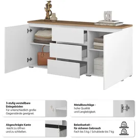 INOSIGN Sideboard INOSIGN "Modo, Breite 150 cm, moderne grifflose Kommode 2Türen/3 SK", weiß (weiß, eiche mauvella, weiß), B:150cm H:68cm T:34,5cm, FSC-zertifizierter Holzwerkstoff, Melamin, Sideboards, Sideboard, Schubladenkommode mit viel Stauraum, Einlegeböden