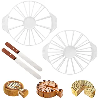 GYYXH Tortenteiler 10/12/14/16 Tortenstücke, 2 Stücke Rund Torteneinteiler, 2 Schaber mit Holzgriff, Wiederverwendbare Kuchenteiler Tortenschneider, Ortenstücken Küche Kuchen Gadget, Weiß