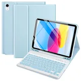 Hülle mit Tastatur für iPad 10 Generation 10,9 Zoll, Deutsch Tastatur Hülle für iPad 2022, Kabellose Folio Keyboard Hülle mit Pencil Halter und Magnetisch Abnehmbarer Tastatur mit QWERTZ Layout