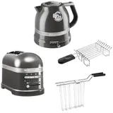 KitchenAid Artisan Frühstücksset inkl. Wasserkocher 5KEK1522, 2 Scheiben Toaster 5KMT2204 und Brötchenaufsatz Farbe:Medaillon Silber