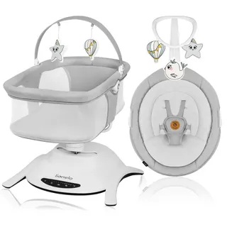 lionelo Babywippe Bella SET 2in1, 360 Grad, Elektrisch drehbar, für Babys bis zu 9 kg, Rückenverstellung - Grau - Grau